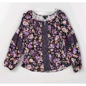 I.N. Studio Peasant Boho Floral Rayon Tunic‎ Top Long Sleeve Artsy Women's Sz M
